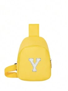 1個韻味可愛的女士斜肩袋，印有字母印花，適用於日常、戶外、旅行、徒步旅行，方便攜帶，適合作為禮物 - 黃色 - 查看 32