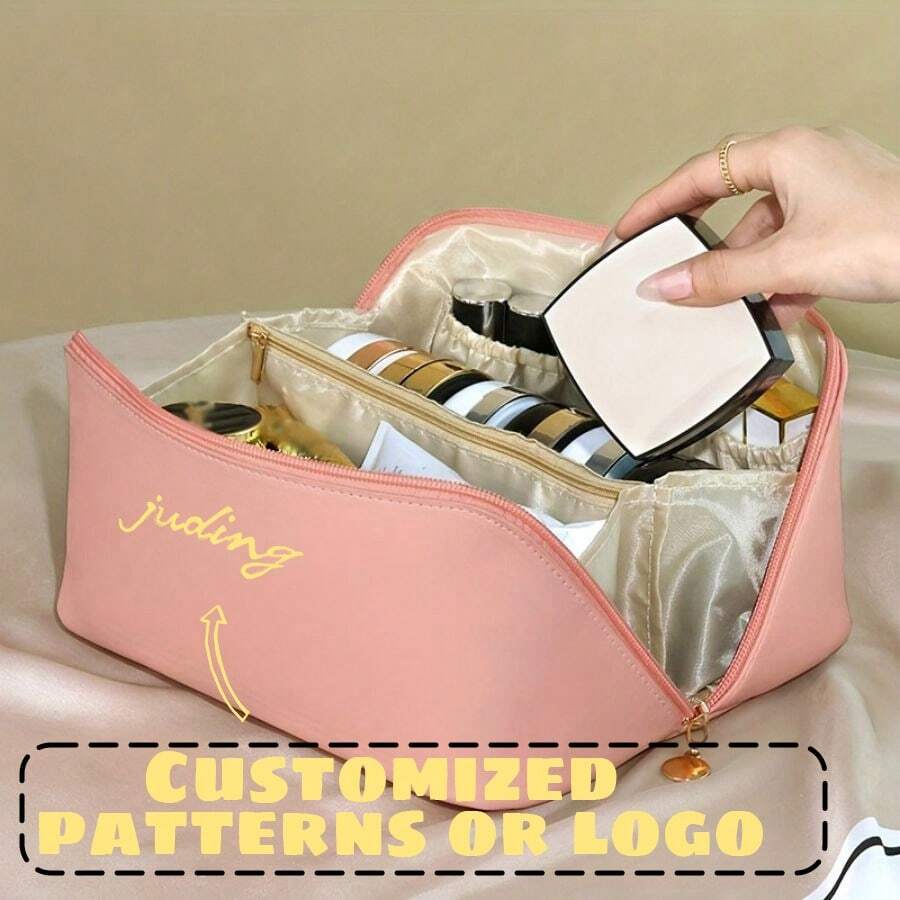 1pc Custom Makeup Bag Pillow Bag, Pu Leather Cloud Makeup Bag Pillow, Large Capacity Portable Makeup Case, Travel Toiletries Bag, Cosmetics Storage Bag