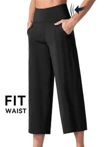 GEMCHO Women' Yoga Ultra Loose Pants With Pockets And Tummy Control High Waist In Flare Crop Spring/Summer