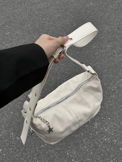 حقيبة كتف / يد جلدية بسحاب بتصميم فريد بطراز أوروبي وأمريكي عتيق