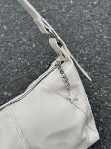 復古歐美風格皮革拉鍊肩背/手提/手包，獨特設計 - 米色 - 查看 6