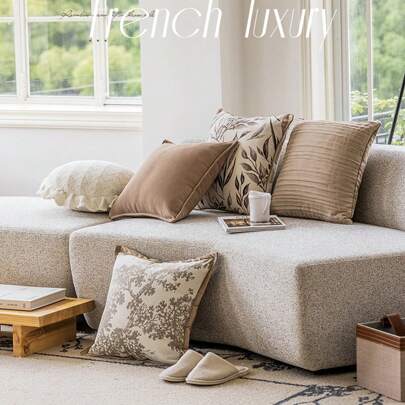Cubrecojines de sofá de lujo francés vintage, elegante color caqui, funda de almohada suave para decoración de la sala de estar, ropa de cama, villa, casa de huéspedes y dormitorio