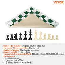 Tournament Chess Set, 20 Inch Roll-Up Beginner Chess Board, Foldable Silicone Chess Game With Plastic Weighted Chess Pieces & Storage Bag, Portable Travel Chess Board Gift For Adult Kid Family - White - View 7