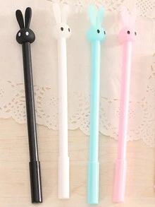 4pcs Cute Cartoon Rabbit Neutral Pens, Random Color, Adorable Long Ear Rabbit Design Writing Pens, Smooth Writing For Students