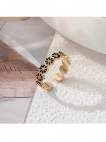 1pc Daisy Ring Mori Style White Flower Resin Coated Finger Ring With Box Packaging, Suitable For Gifting On Friend Gatherings Or Daily Wear - Multicolor - View 8