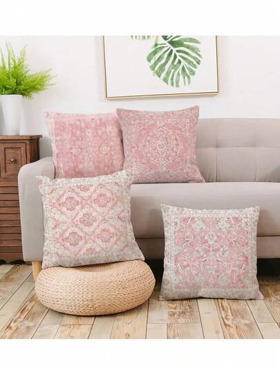 4 件組波西米亞復古風格聚酯短毛絨靠墊套、沙發枕套