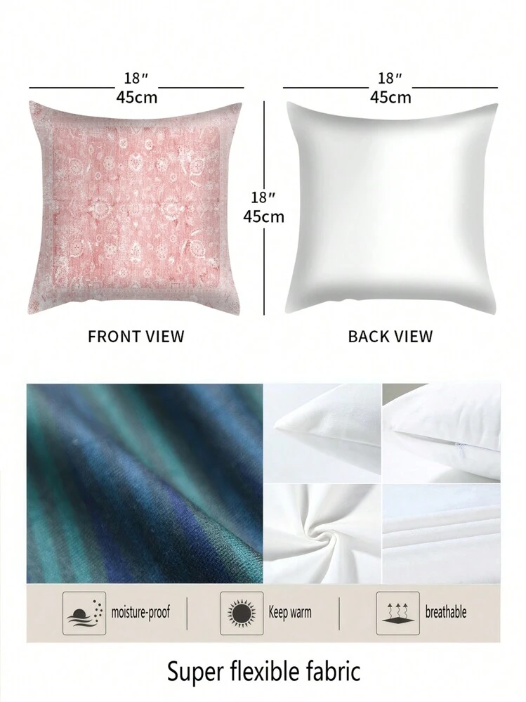 4 قطع من غطاء الوسادة القصير من البوليستر ذو الطراز البوهيمي العتيق، غطاء وسادة للأريكة - وردي - مشاهدة 2