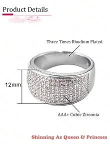 1件奢華大鑽石訂婚戒指，圓形水晶婚戒，新娘珠寶奢華禮服 - 銀色 - 查看 3