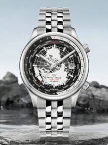 welly merck 男士自動機械腕錶，世界地圖錶盤，時尚商務手錶 - 玫瑰金 - 查看 7