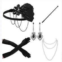 1920年代花樣年華女郎服飾配件套裝，頭箍、復古珍珠項鏈、手套，適用於20年代派對 - 彩色 - 查看 5