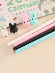 4pcs Cute Cartoon Rabbit Neutral Pens, Random Color, Adorable Long Ear Rabbit Design Writing Pens, Smooth Writing For Students