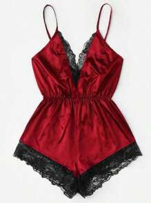 Conjunto de pijama para mujer Pijama de una pieza de encaje Sexy Fashion Comfortable Homewear - Burdeos - Ver 3