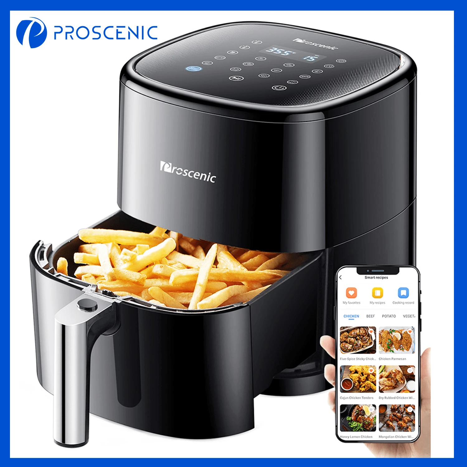 Proscenic T22 Friggitrice elettrica intelligente ad Aria, Capacità 5 Litri, Friggitrice ad Aria Senza Olio da 5 Litri, Padella Antiaderente, Compatibile con APP e Alexa, 11 Programmi preimpostati/Ricette Multiple/Timer/Preriscaldamento - T22 - Visualizzare 1