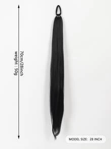 DIY編織馬尾延伸，28英寸長直包圍式馬尾假髮，天然柔軟合成髮料女性日常佩戴 - 黑色 - 查看 3