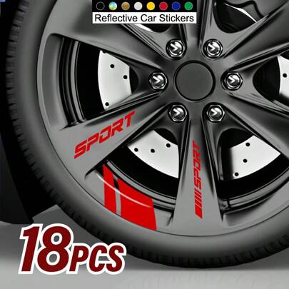 18pcs Reflective Sport Car Wheel Rim Vinyl Stickers Hash Mark Stripe Racing Wheel Hub Decals