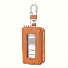 1pc Premium PU Leather Car Key Cover - Durable & Stylish Protection With Zipper Closure For Smart One-Button Start Remote Control, Business-Grade Waist Hanging Case