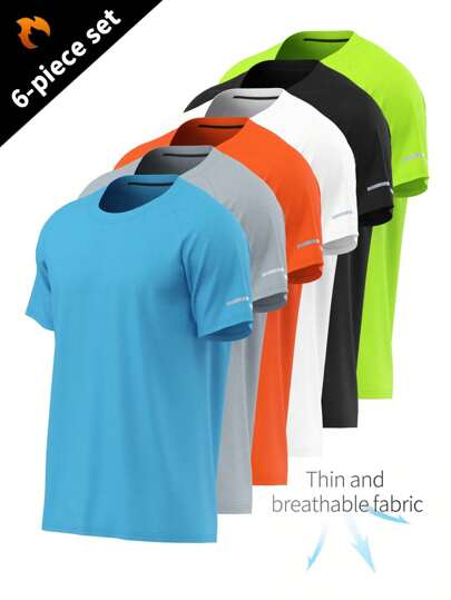 6 件男友风格男士速干透气吸湿排汗运动 T 恤，非常适合跑步、健身、篮球和足球训练，圆领休闲 T 恤
