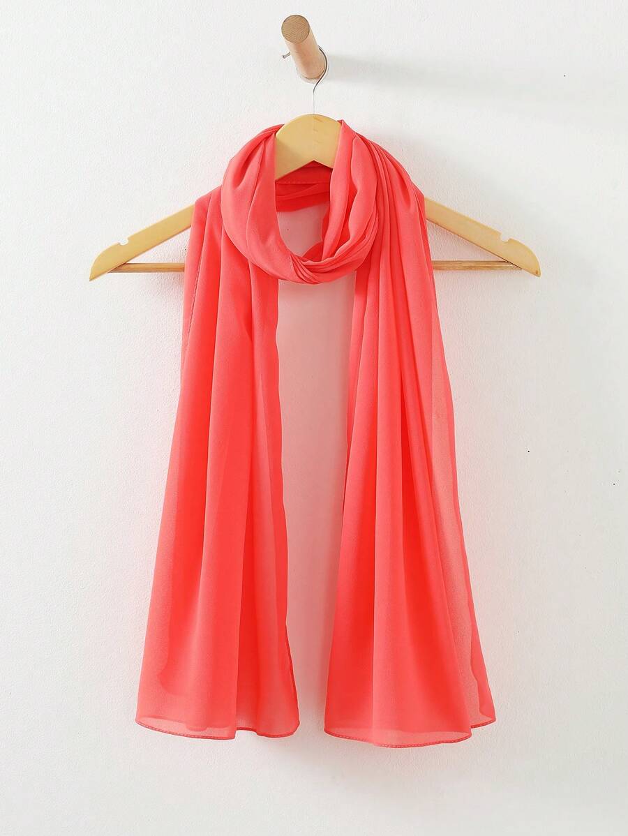 1pc Versatile Solid Color Chiffon Scarf Headband - Watermelon Pink - View 1