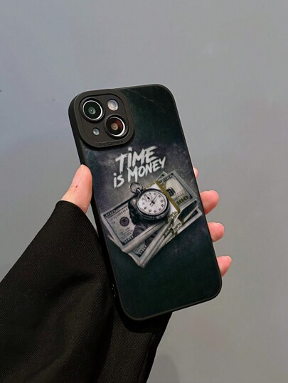 1pc Time & Money Print Camera Pinhole Black Pupil Phone Case Compatible With IPhone 17, Air, 17 Pro, 17 Pro Max, 13 Case, 16 Pro Max Case, 16 Plus Case, 16 Case, 14 Case, 15 Case, 16 Pro Case, Phone Cases, Galaxy