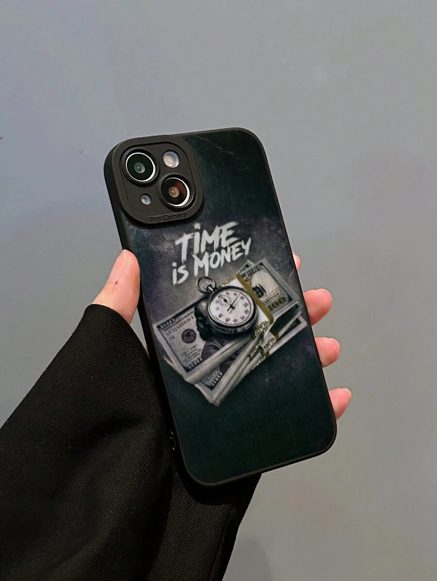 1 Ốp lưng điện thoại hình lỗ kim Time & Money màu đen tương thích với iPhone 17, Air, 17 Pro, 17 Pro Max, 13, 16 Pro Max, 16 Plus, 16, 14, 15, 16 Pro, Ốp lưng điện thoại, Galaxy - Nhiều màu - Xem 1