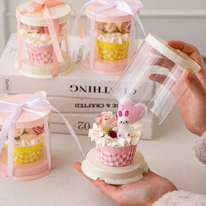 2pcs/3pcs/8pcs/9pcs/109pcs Valentine's Day 2-Inch Red Paper Cup Cake Transparent Portable Box Round Packaging Box Heart Shaped Candle Confession Decoration