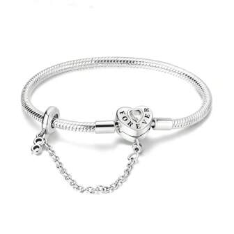 Silver Color Heart Chain Snake Bone Bracelet Love Forever Elegant Women Style Jewelry Valentines,Mom,Mother,Mother's Day,Gift