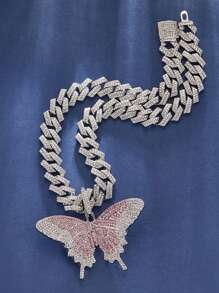 2 件女士时尚优雅玫瑰金蝴蝶吊坠嘻哈链个性化项链，最佳朋友礼物，节日礼物