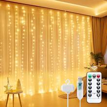 300 LED Window Curtain Lights, 9.8x9.8 Ft (Approx. 3 Meters*3 Meters), Warm Lighting, USB Powered, 8 Modes Remote Control, Hanging Lights For Bedroom, Indoor, Outdoor, Wedding Party (Color/Warm White/Pure White) - nhiều màu - Xem 1