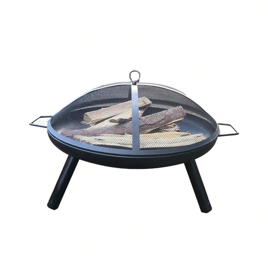 29 Inch Fire Pit Portable Folding Steel Fire Bowl Garden Treasures Fire Pit For Outside Fireplace With Spark Screen, BBQ Grill & Log Grate For Patio Backyard Camping Bonfire - Black-29 inches - View 1