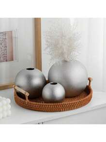 1pc Vintage Ceramic Spherical Vases - Golden And Silver Finish, Perfect For Home Decor - Multicolor - View 18
