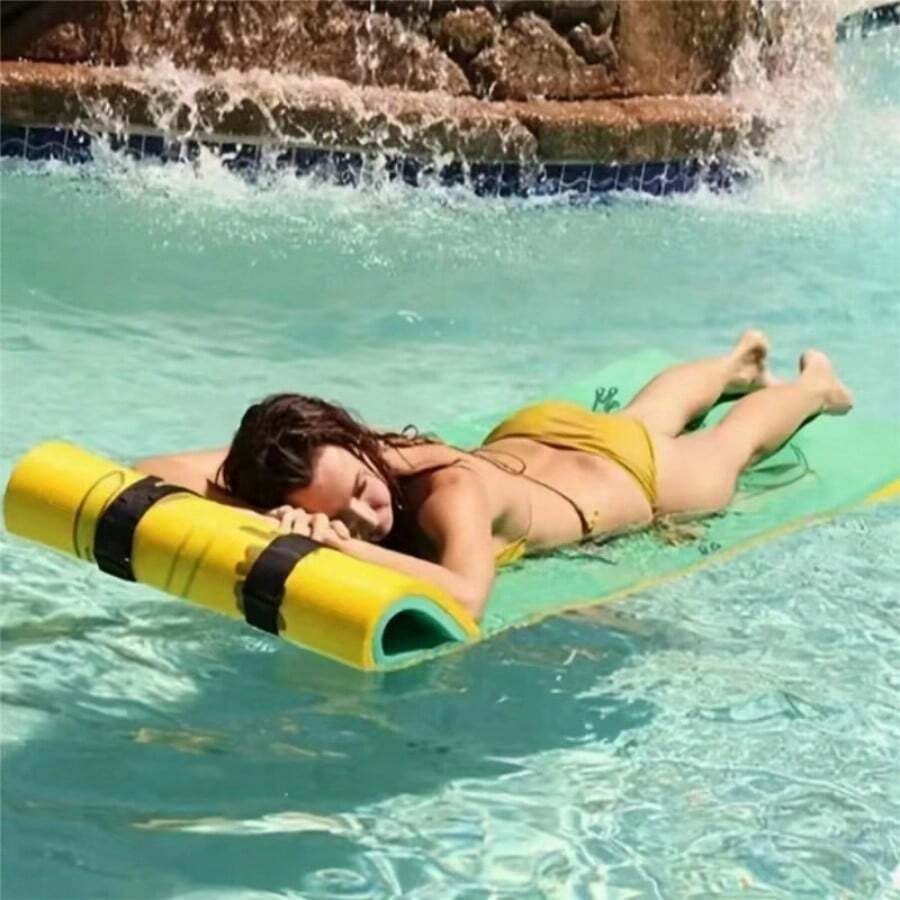 XPE Water Floating Mat, Thickened Oversized Swimming Pool Floating Board, Leakproof Floating Carpet, Colorful Water Bed For Single Person Resting - Blue and Black 180*60*3.5cm - View 1