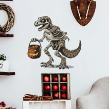 1 件万圣节骷髅恐龙南瓜图案自粘 PVC 墙贴，可移除窗户贴花，适用于卧室、客厅、家居或派对装饰防水墙纸，适用于客厅装饰、宿舍装饰、返校用品、万圣节装饰 - 彩色 - 查看 6