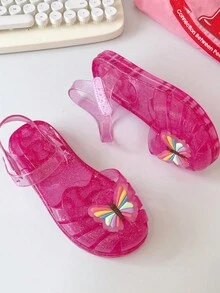 Letnie buty żelowe Rainbow Butterfly dla małych dziewczynek, małe sandały rzymskiej księżniczki i buty plażowe - Wyrazisty róż - Zobacz 6