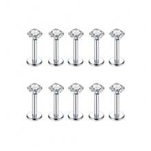 10Pcs/Lot 16G Tragus Labret Piercing Jewelry Internally Threaded Stainless Steel Monroe Lip Rings Different Size Cartilage Nail Helix Earring Stud Bar Length 6mm 8mm 10mm - Silver - View 9