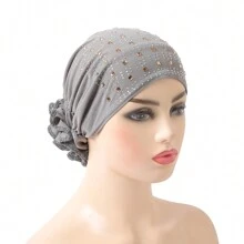 1 pieza Turbante de mujer con sombrero decorado con cristales y efecto arrugado, accesorio de invierno y otoño
