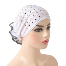 1 pieza Turbante de mujer con sombrero decorado con cristales y efecto arrugado, accesorio de invierno y otoño