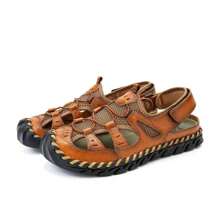 Men's Close Toe Breathable Sandals, Comfy Non Slip Rubber Sole Casual Hook & Loop Fastener Beach Water Shoes, Men's Outdoor Footwear - Nâu nhạt - Xem 7