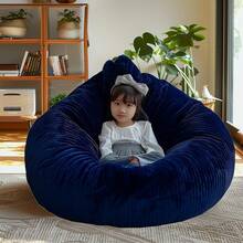 1 PIEZA (Sin relleno) Funda de silla de peluche con rayas, funda de silla de puf gruesa, funda de sofá puff floja para cama - Azul marino - Ver 6