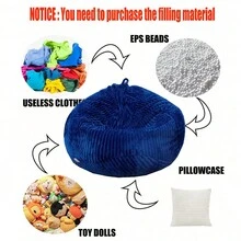 1 PIEZA (Sin relleno) Funda de silla de peluche con rayas, funda de silla de puf gruesa, funda de sofá puff floja para cama - Azul marino - Ver 4