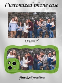 Green 1pc Personalized Custom Full-Covered Silicone Camera Lens Protection Phone Case With Picture/Photo Printing, Compatible With IPhone 15/14/13/12/11 Pro Max Wedding