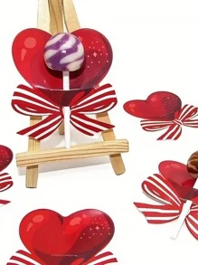 50pcs Red Love Knot Shaped Paper Lollipop Cards, Candy Packaging Paper Lollipop Racks, DIY Lollipop Decoration Cards, Engagement And Wedding Candy Processing Paper Boxes, Candy Decoration Products