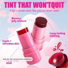 Nuevo rubor de gelatina, lápiz labial Rojo 2 en 1, barra de labios teñida sólida, color de piel brillante - Multicolor - Ver 4