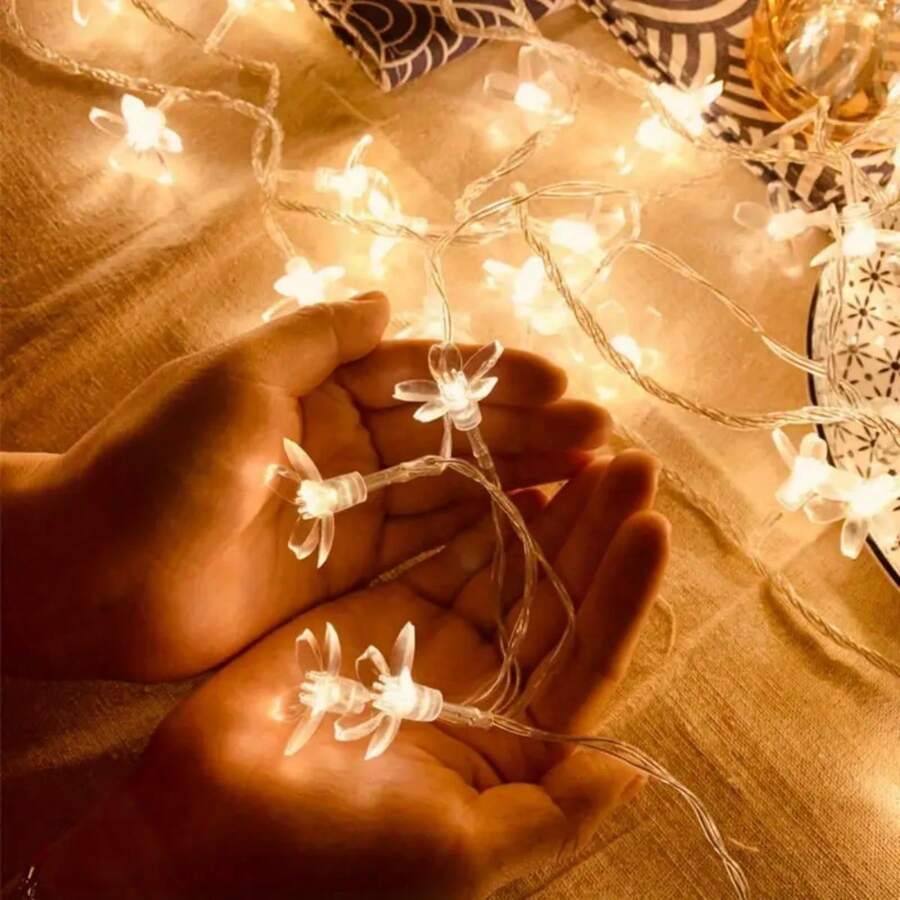 1Pc 10LED/20LED/30LED/40LED Đèn LED Dây Hoa Anh Đào Hoạt Động Bằng Pin Trong Nhà Không Khí Cổ Tích Đèn LED Hoa Cho Sân Sau Sân Vườn Tiệc Trong Vườn Phòng Ngủ Phòng Khách Lớp Học Trang Trí Cắm Trại - Nhiều màu - Xem 1