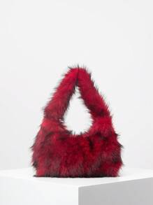 Y2K毛絨肩袋，多巴胺風格新月形袋，拼色腋下袋，時尚多用途手提袋，可愛女士錢包（隨機圖案）