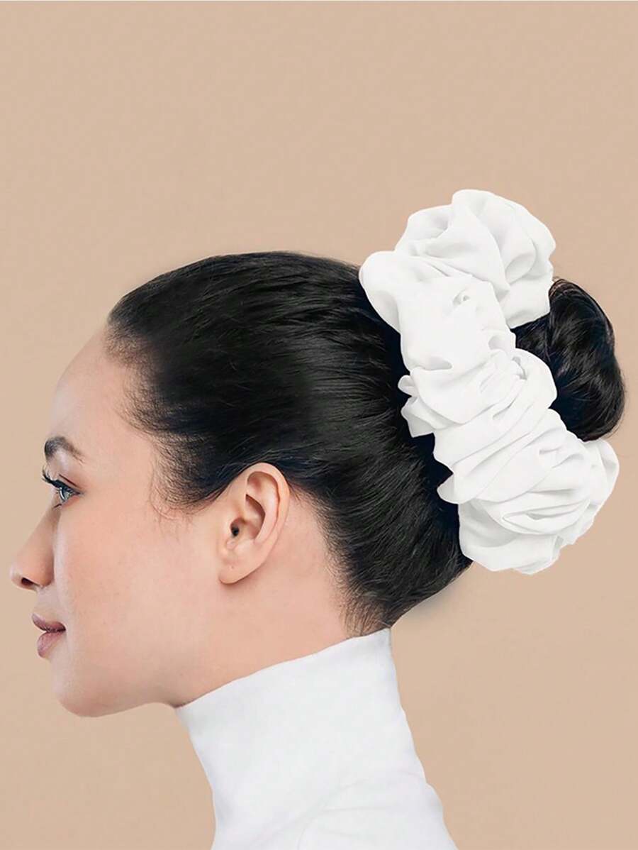 1个白色雪纺超大号发圈，适合日常佩戴和作为发圈装饰，女士发圈，休闲发绳，礼物，马尾辫头饰，弹性发带，美容家居发饰，发圈橡皮筋