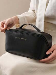 1/2 件化妆包，PU 皮革枕形手持化妆包，便携式刷子架，大容量便携式旅行洗漱包，适用于化妆品存储和整理，波西米亚风 - 粉色 - 查看 4