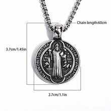 Men's St Benedict Exorcism Medal Stainless Steel Pendant Necklace - Silver - View 3