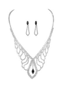 Supra Diamanto Gorgeous-Luxury Shining Bling Crystal Rhinestone Necklace Earrings Set Wedding Party Jewelry 3 In 1 - 01# - View 3