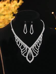Supra Diamanto Gorgeous-Luxury Shining Bling Crystal Rhinestone Necklace Earrings Set Wedding Party Jewelry 3 In 1 - 01# - View 5
