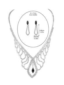 Supra Diamanto Gorgeous-Luxury Shining Bling Crystal Rhinestone Necklace Earrings Set Wedding Party Jewelry 3 In 1 - 01# - View 4